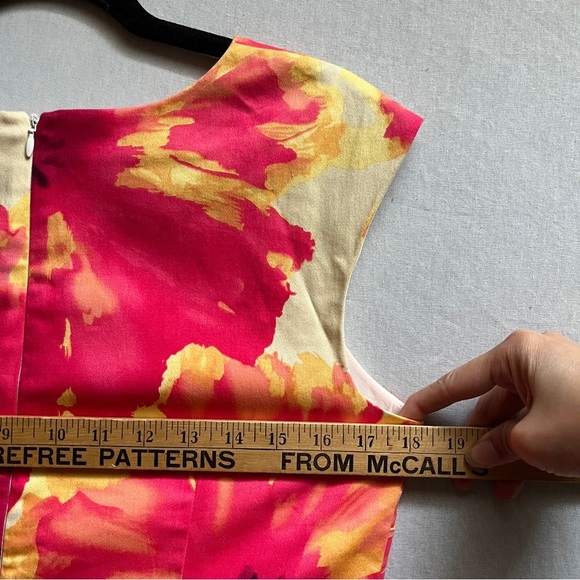 Chetta B Pink Floral Sheath Midi Scoop Neck Sleeveless Cotton Dress Sz 8 - Picture 9 of 12